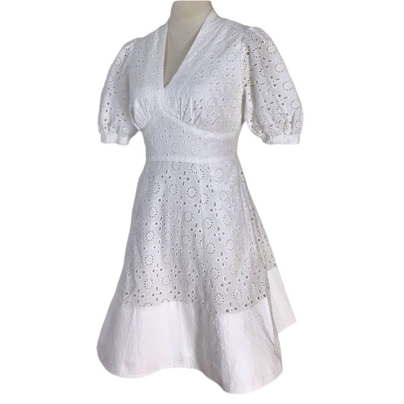 Eshakti White Eyelet Balloon Sleeve Cotton Mini Dress - Picture 2 of 7